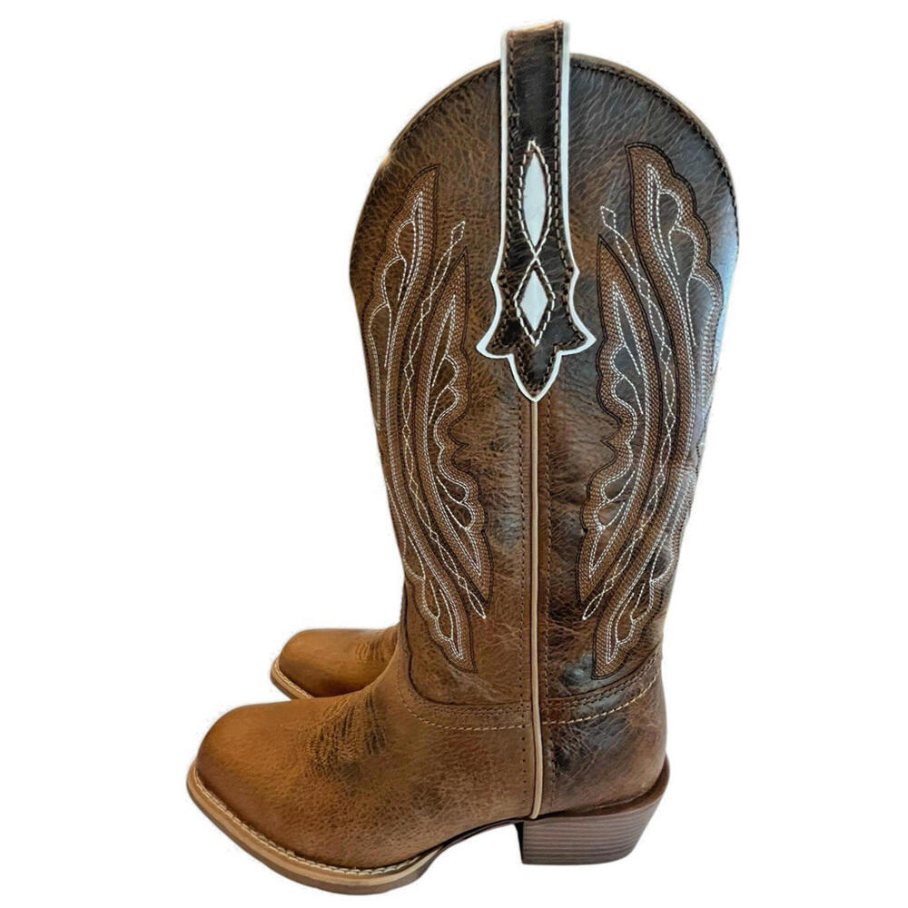 Justin Boots Rein 12 Inch Square Toe Cowboy Womens 7 1/2B  Brown Boots - Picture 2 of 9
